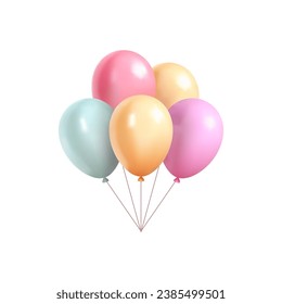 Air balloon bunch pastel neutral soft color flying surprise birthday gift 3d icon realistic vector illustration. Cute elegant helium ball with string festive holiday party carnival multicolored decor