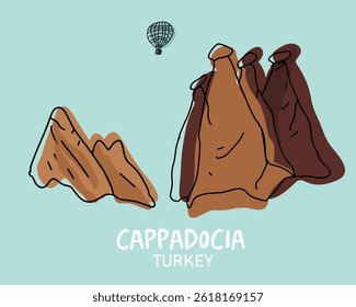 Air balloon cappadocia goreme line art vector hand drawn illustration.