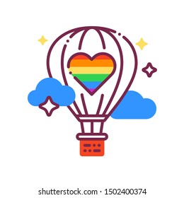 Air balloon color line icon. LGBT support. Rainbow free love. Human rights and tolerance. Sign for web page, mobile app, social media, logo. 