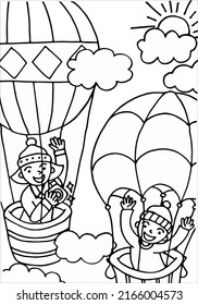 air balloon. for coloring children. black and white background, illustrations and vectors.