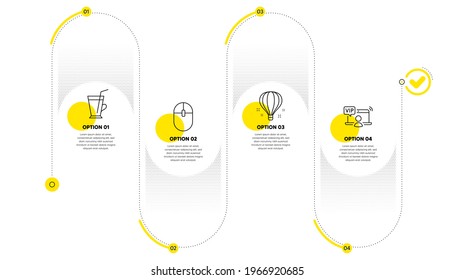 Air balloon, Computer mouse and Coffee cup line icons set. Timeline process infograph. Vip access sign. Sky travelling, Pc equipment, Latte drink. Exclusive privilege. Business set. Vector