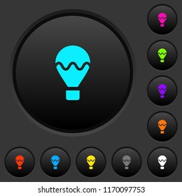 Air balloon dark push buttons with vivid color icons on dark grey background