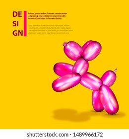 Air balloon dog jumping. 3d realistic cute rubber toy. Creative birthday design. Shiny inflatable twist figure, fun party. Puppy pink vector pop art.