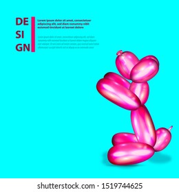 Air balloon dog sitts. 3d realistic cute rubber toy. Creative birthday design. Shiny inflatable twist figure, fun party. Puppy pink vector pop art.