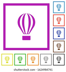 Air balloon flat color icons in square frames on white background