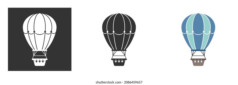 Air Balloon Flat Icon. Air Balloon Flat in white, black and color. A symbol of travel, flight and freedom. Vector illustration. Isolated