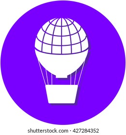 Air balloon flat papercut style circle vector illustration on blue, flat image of airballoon, air balloon travel icon, air balloon silhouette picture, air balloon travel logo, air balloon with shadow