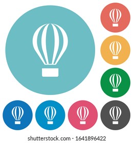 Air balloon flat white icons on round color backgrounds
