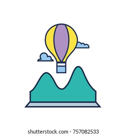 air balloon fly design with mountains and clouds around