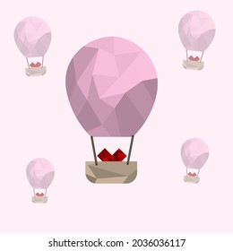 Air balloon flying carry hearts. Illustration of the Love. Happy valentine's day and love symbol.
