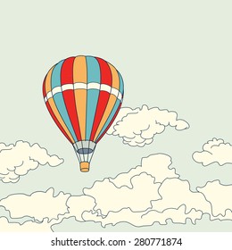 Air balloon flying in the clouds sky vector illustration