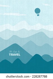 air balloon flying over mountains, sketch, monochrome vector illustration