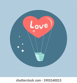 Air balloon in form of big Heart. Romantic pictogram in circle. Story highlights circle icons. Trendy cute elements, Love and Valentines day concept. Designs for greeting cards, print, web