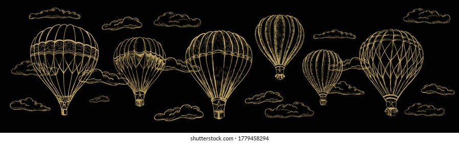 Air balloon. Hand drawn illustration. Vector