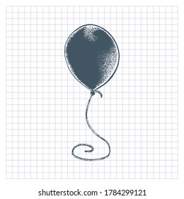 Air balloon. Hand drawn picture in sketch style, isolated on checkered background. Vector illustration 