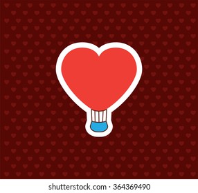 Air Balloon Heart. Valentine`s Day Icon. Vector Illustration