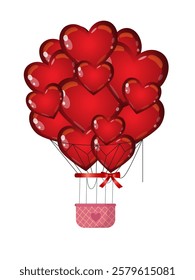 Air balloon with hearts. Love design element. Valentine's Day decoration. Romantic invitation, banner