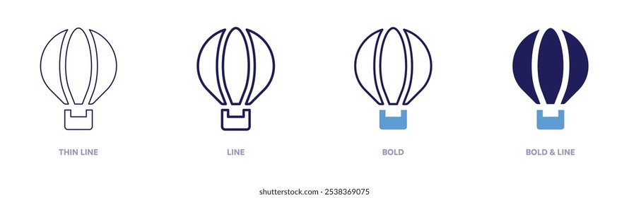 Air balloon icon in 4 different styles. Thin Line, Line, Bold, and Bold Line. Duotone style. Editable stroke.