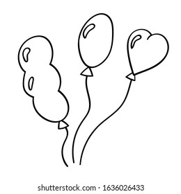 Air balloon icon. Doodle style design element. Isolated vector object on a white background. Sketch for decoration birthday, wedding, themed party.