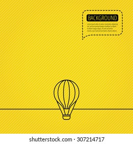 Air balloon icon. Fly transport sign. Airship travel symbol. Speech bubble of dotted line. Orange background. Vector