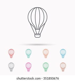 Air balloon icon. Fly transport sign. Airship travel symbol. Linear icons on white background.