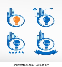 Air Balloon icon on city background. Cityscape illustration set.   