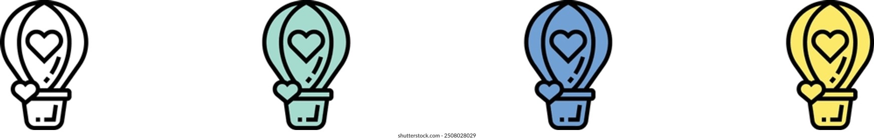 air balloon icon. Outline, Green, Blue and Yellow Style Design Isolated On White Background