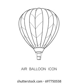 Air Balloon Icon. Vector Illustration. Line Graphic Style. Logo, Banner, Sign, Card, Travel Design for Cards, Posters, Banners, Logo. Coloring Book Page Design for Education.