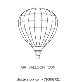 Air Balloon Icon. Vector Illustration. Line Graphic Style. Logo, Banner, Sign, Card, Travel Design. Coloring Book Page Design for Education.