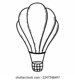 Air balloon. Journey. Vector doodle illustration. Flying in sky. Sketch by hand.