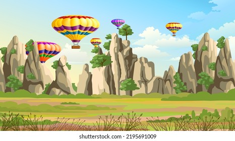 Air balloon landscape beside the hills track beautiful landscape.