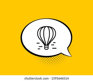 Air balloon line icon. Comic speech bubble. Flight transport with basket sign. Aircraft symbol. Yellow background with chat bubble. Air balloon icon. Colorful banner. Vector