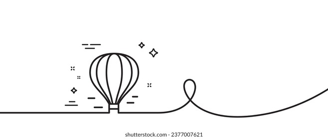 Air balloon line icon. Continuous one line with curl. Flight transport with basket sign. Aircraft symbol. Air balloon single outline ribbon. Loop curve pattern. Vector