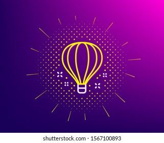 Air balloon line icon. Halftone pattern. Sky trip sign. Flight transportation symbol. Gradient background. Air balloon line icon. Yellow halftone pattern. Vector