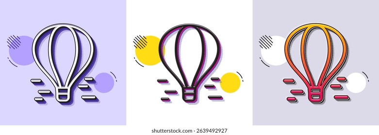 Air balloon line icon. Halftone dotted pattern. Gradient icon with grain shadow. Flight transport with basket sign. Amusement park symbol. Line air balloon icon. Various designs. Vector