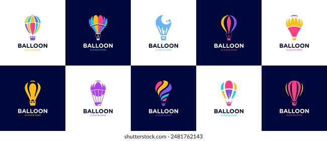 air balloon logo collection, vacation travel, destination, festival, logo design illustration.