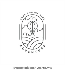 air balloon logo line art simple minimalist vector illustration template icon design. adventure fly with balloon transportation concept with badge typography