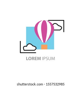 air balloon logo vector illustration with cloud.