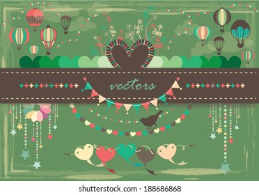 Air balloon With Love shape pattern and background design