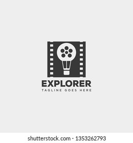 air balloon movie cinema film roll simple logo template vector illustration