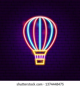 Air Balloon Neon Label. Vector Illustration Of Travel Promotion.