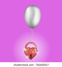 air balloon on it padlock in the form of a red heart, vector
