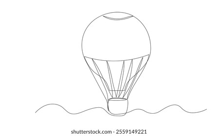 Air balloon one continuous line illustration. Hand drawn doodle sketch