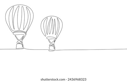 Air Balloon one line continuous. Line art Air Balloons isolated on transparent background. Hand drawn vector art.
