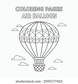 Air Balloon outline coloring book page line art drawing Vector illustration.