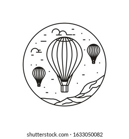 air balloon with outline logo vector badge icon design illustration 