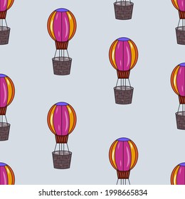 Air balloon pattern. Colorful graphic. Children theme. Changeable background. Idea for decors, gifts, templates, papers, covers, wallpapers, celebration, birthday. Isolated vector on light blue.