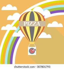 air balloon pizza delivery flat design