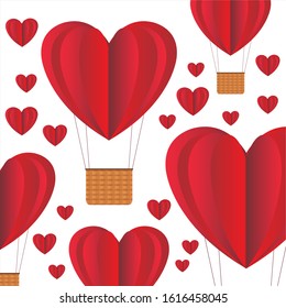 Air balloon with red heart shaped. Vector illustraton