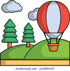 Air balloon ride Vector color Icon Design, Travel and Tourism Symbol, Holiday and Vacation Sign, Discovery and exploration Stock illustration, Hot air ballooning Concept